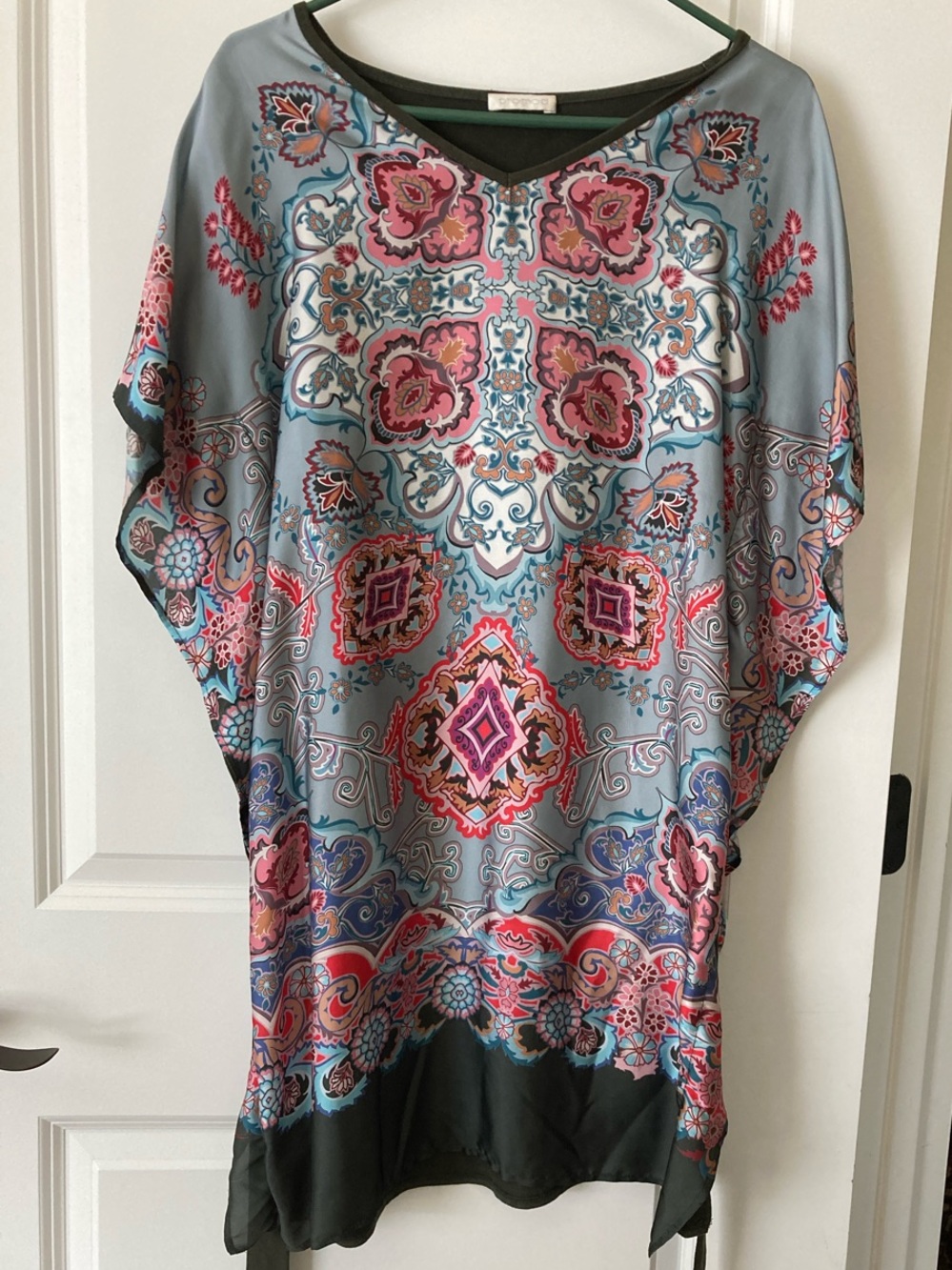 Promod Paisley-Print V-Neck Tunic in Light Blue and Pink